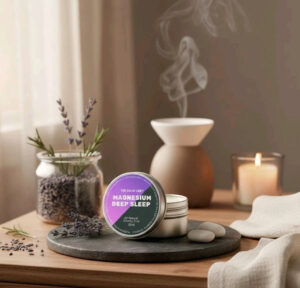 Magnesium Deep Sleep Balm with lavender and candles