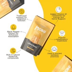 Packaging of Lion's Mane supplement with key benefits listed