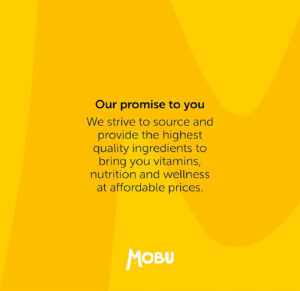 Promise statement from Mobu about quality ingredients for wellness products.