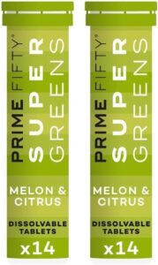 Two tubes of Super Greens multivitamin effervescent tablets.