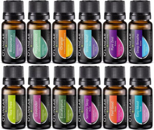 12 bottles of essential oils and blends in a set