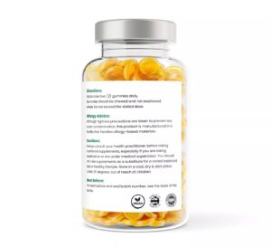Bottle of Turmeric & Ginger Gummies with yellow gummies inside.