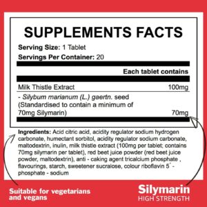 Supplement facts for Milk Thistle effervescent tablets.