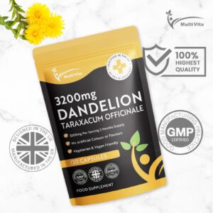 Dandelion root capsules packaging with yellow flowers