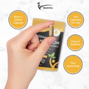 Hand holding a dandelion root capsule with packaging in background
