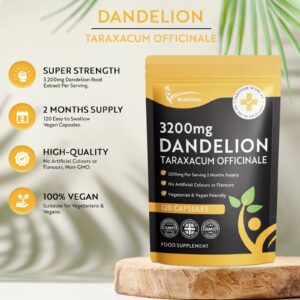 Dandelion root capsules packaging with health benefits
