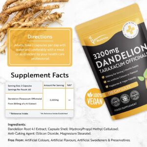 Dandelion root capsules packaging with root in background