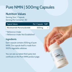 Pure NMN 500mg nutritional information panel