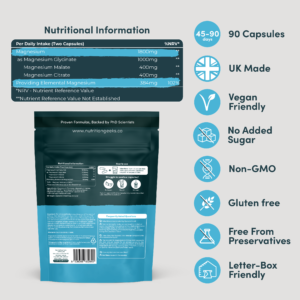 Magnesium Glycinate 3-in-1 nutritional information and back label