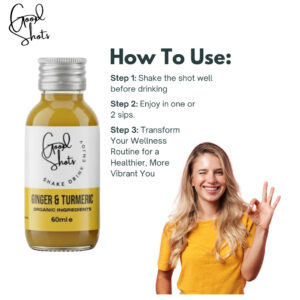 Cold-pressed ginger turmeric shot bottle label