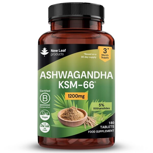 Ashwagandha KSM-66 Tablets 1200mg 180 vegan tablets tub