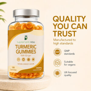 Turmeric and Ginger Gummies 13,500mg – 120 vegan orange gummies – ingredients and label detail