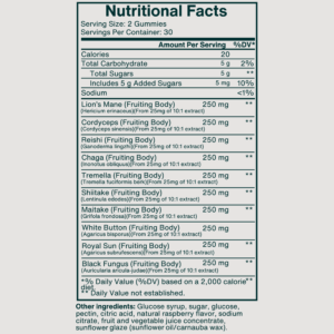 10-in-1 mushroom gummies ingredients