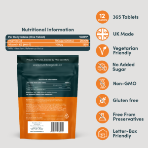 Vitamin D3 4000iu plus K2 nutritional information